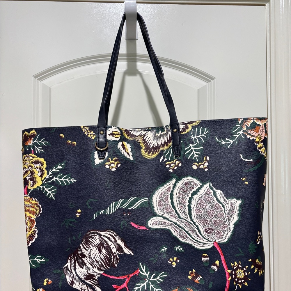 Tory Burch Navy Tote Bag with Tropical Floral Design NWOT